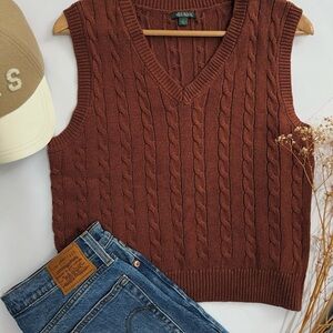 Wild Fable Brown V-Neck Cable Knit Sweater